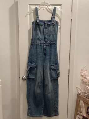 Zara Denim Cargo Jumpsuit in Light Blue